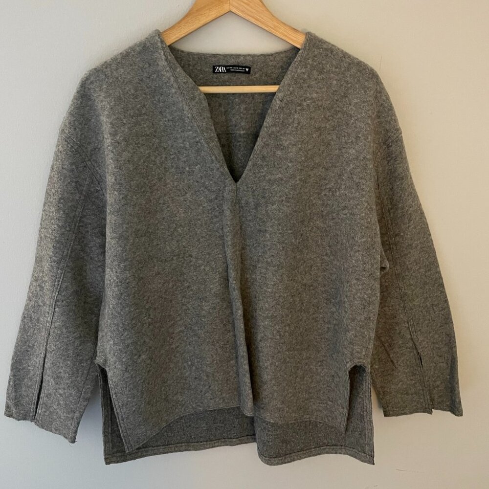 Zara Gray Relaxed Wool Sweater Womens USA XS